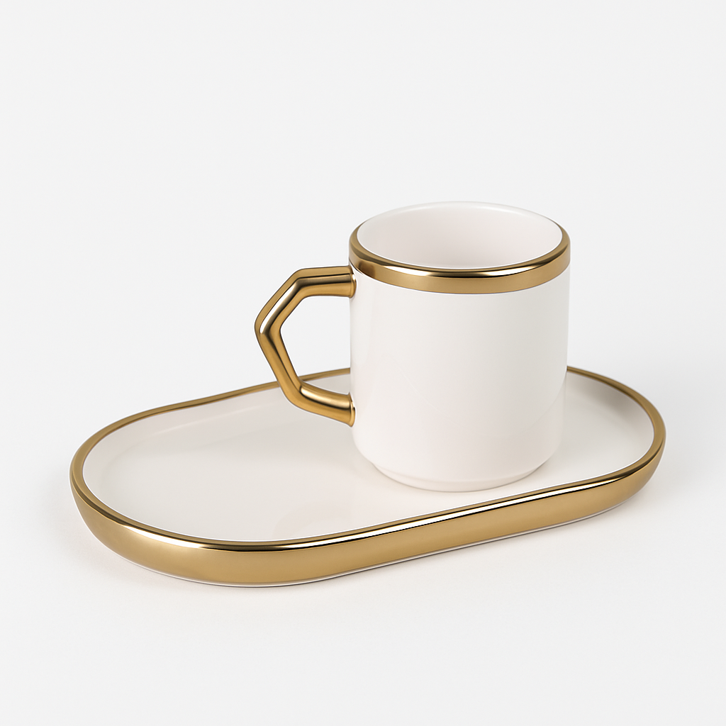 Luxus-Espressoset / 6 Espressotassen mit 6 Untertellern – Weiß & Gold - 6er Set