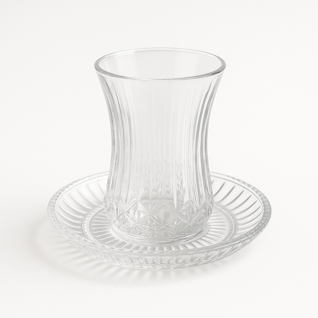 Traditionelles Teeglas-Set für 6 Personen / 6 Teegläser mit 6 Untertellern - 6er Set